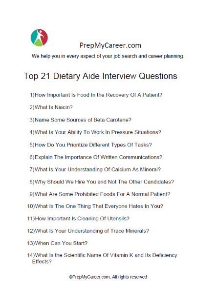 Dietary Aide Interview Questions